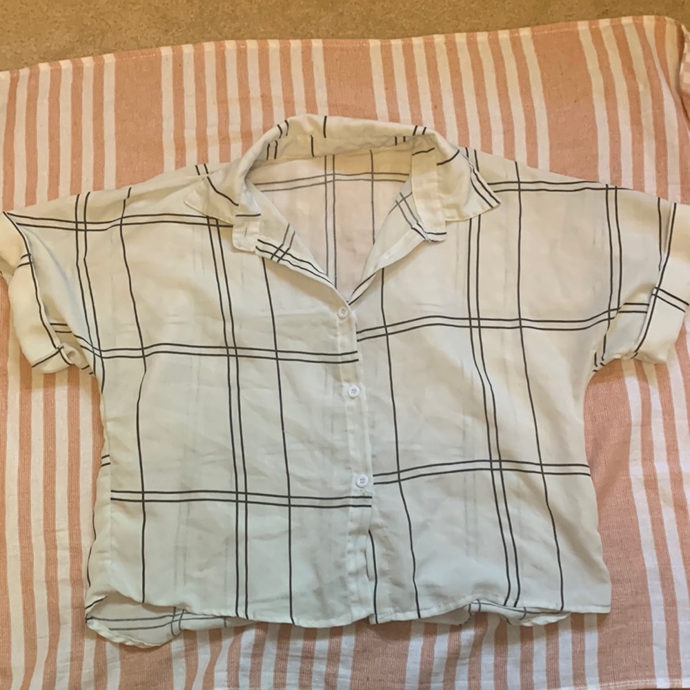 Shein, crop button up, business casual, black and white